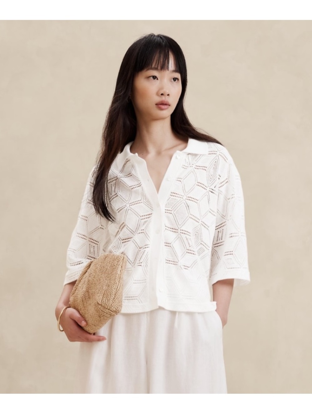 Banana Republic Lexia resort shirt Iced Vanilla size L